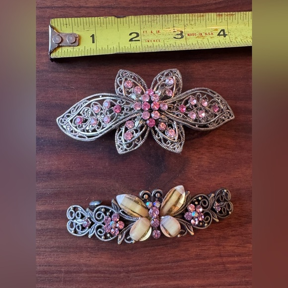 Vintage  Pink and Yellow Hair Clip Barrettes - Picture 2 of 7